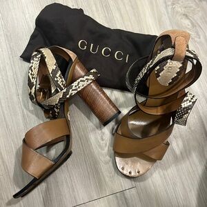 Gucci Python Animal Print Ankle Wrap Sandal 39
